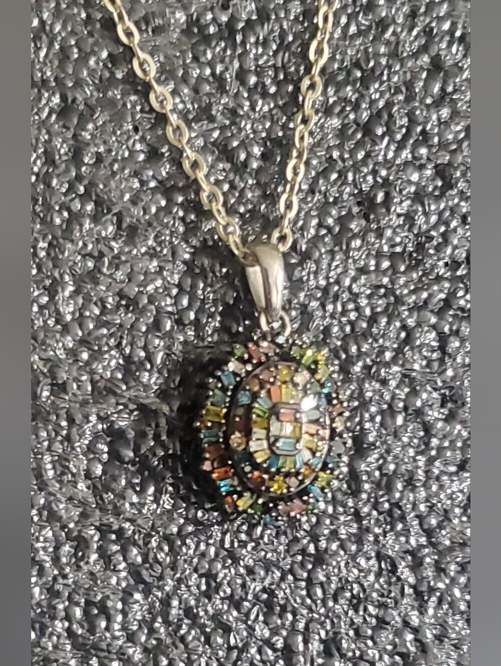 1ctw Earth Mined Blue Diamond & Multicolored Diamond Necklace Rhodium Plated